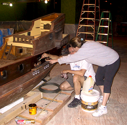spanish-galleon-reconstruction,-by-john-rivera-resto,-2012,-being-inspected