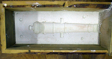 spanish-galleon-reconstruction,-by-john-rivera-resto,-2012,-cannon-mold-half