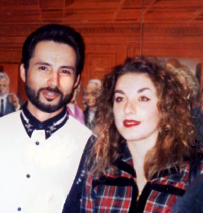 John Rivera-Resto and Karyl Kniepper at the unveiling of the Thinkers Coffee House Mural, 1995