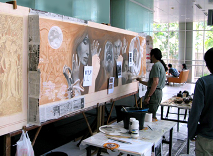 john rivera-resto painting at binus university, 2008