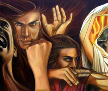 the anguish of rama, by john rivera-resto, rama shooting ravana detail, jakarta, 2008