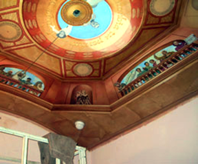 detail of pon-poms and empty flower pot