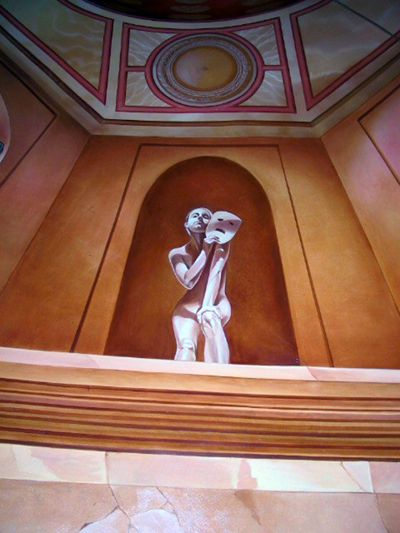 detail of pon-poms and empty flower pot