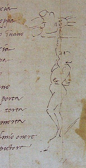 michelangelo sketch of him painting the ceiling of the sistine chapel