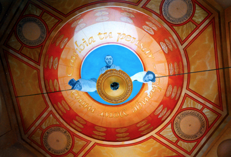 detail of pon-poms and empty flower pot