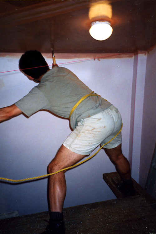 john rivera-resto on scaffolding, safety line detail