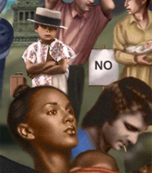 mural detail representing the discrimination Puerto Ricans faced in the United States of America