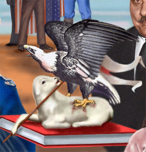 image of the American Eagle feeding on the Puerto Rican lamb