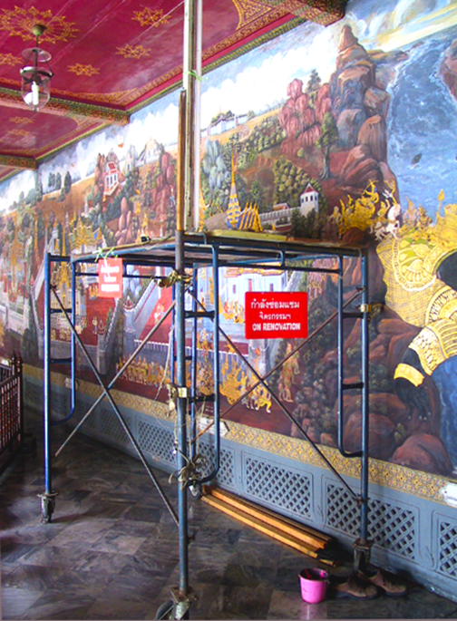 mural restoration, temple complex, bangkok, john rivera-resto, july 2008