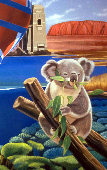 panorama travel mural koala bear detail