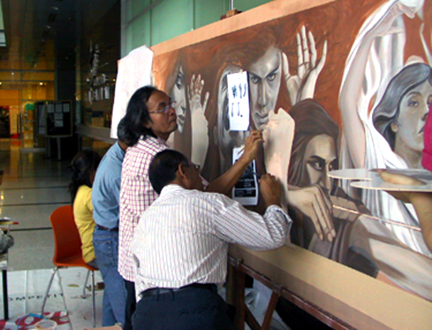 professor joining the fun, painting workshop by john rivera-resto