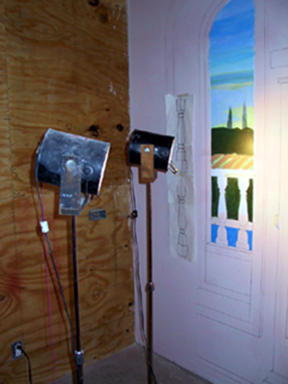 spotlights providing illumination to mural