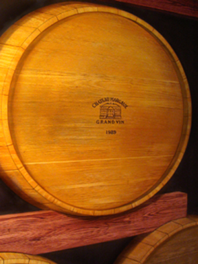 a barrel cover showing winery trademark