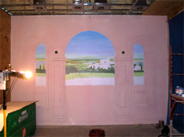 initial color washes of view inside arches